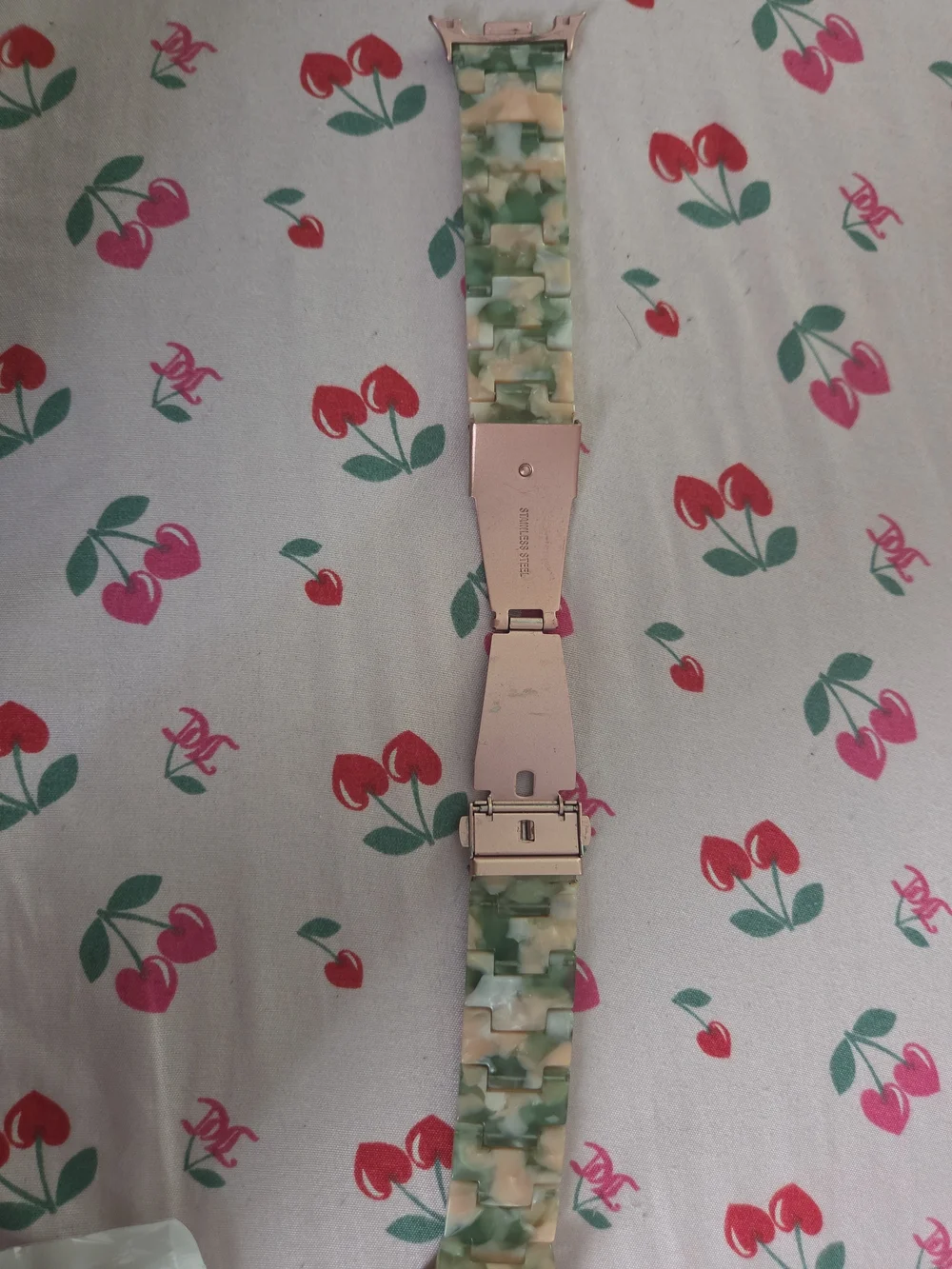 Smartwatch with Green Pearlized Resin Band - Rose Gold Case